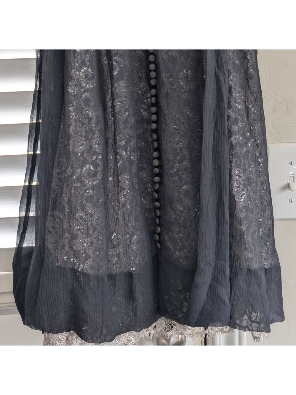 BCBGMaxAzria Vintage Y2K Navy Silk Sheer Slip Dress Lace Overlay Size 4 Romantic - Picture 8 of 15